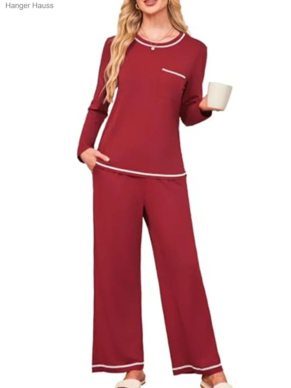 Women's Lounge Set 2 Piece Pajamas Long Sleeve Crewneck with Pockets